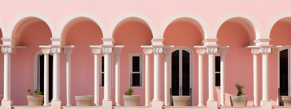 Pink Even Arch Colonnade Building Exterior