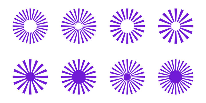 Set of purple radial stripes – A collection of simple purple sunbursts isolated on a background