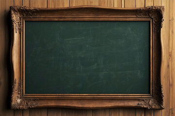 Empty chalk board background. Blank blackboard with wooden frame.