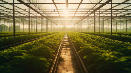 Greenhouses, plants, and sunlight in the image art category and art style subjects and colors - obrazy, fototapety, plakaty