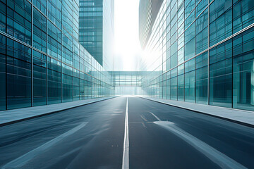 Highway and Financial Center Office Building. AI technology generated image - obrazy, fototapety, plakaty