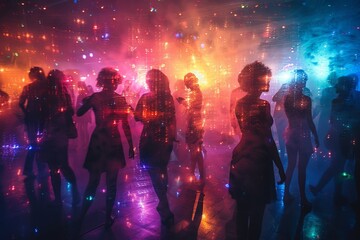 double exposure, dmt people on the disco dance floor, double exposure