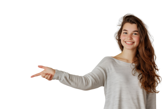 30's woman with introduce gesture