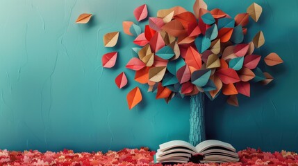 International literacy day concept with tree with books like leaves.