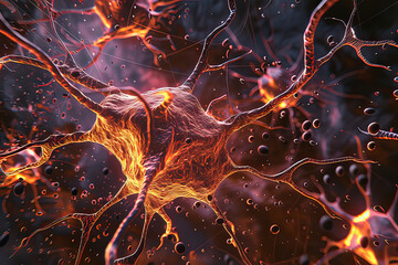 Biological neuron structure. AI technology generated image