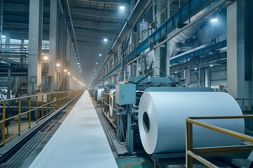 Paper mill production workshop. AI technology generated image