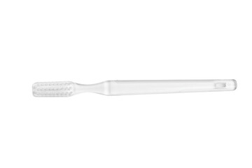 Disposable transparent toothbrush on empty background