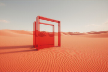 Red geometric shapes in the middle of a desert