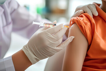 Doctors administer vaccines to children .AI technology generated image