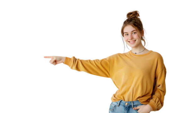 30's woman with introduce gesture