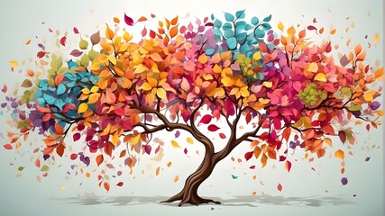 Obraz na płótnie Canvas Illustration background of a colorful tree with leaves dangling from the branches. wallpaper with abstraction. multicolored leaves on a flowering tree