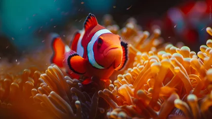 Foto op Canvas Maroon clownfish on coral reef © SAHURI