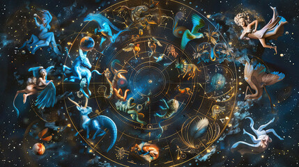Twelve zodiacs concept. Horoscope Aquarius water bearer zodiac sign. - obrazy, fototapety, plakaty