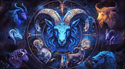 Twelve zodiacs concept. Horoscope Aries zodiac sign.