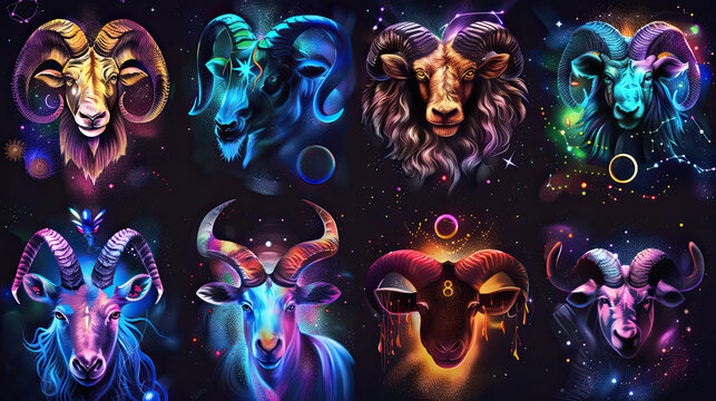 Twelve zodiacs concept. Horoscope Aries zodiac sign.
