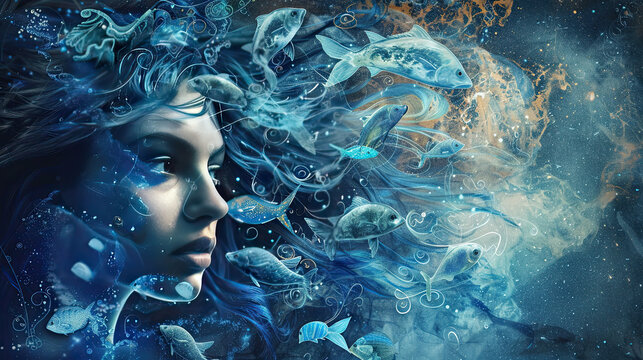 Twelve zodiacs concept. Horoscope Pisces zodiac sign. - Powered by Adobe