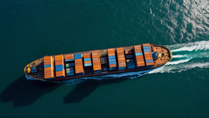 webinar banner, Aerial top view of cargo maritime ship with contrail in the ocean ship carrying container and running for export  concept technology freight shipping by ship - obrazy, fototapety, plakaty