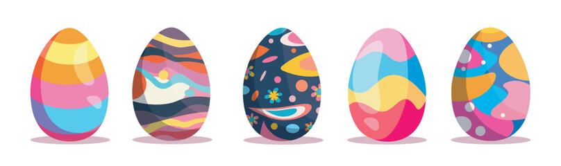 Vector Easter eggs in abstract style Happy Easter Decorative set of 5 Easter eggs with ornaments of different designs and colors