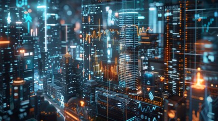 Fototapeta na wymiar Futuristic Cityscape: A Digital Metropolis Illuminated by Data and Technology