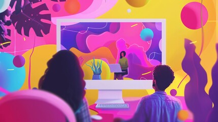 Produce a visually captivating online course cover for Figma UI/UX, blending extensive color schemes, with an illustrative touch to emphasize the creative aspects of UI/UX design