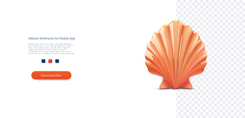 Elegant Coral Scallop Shell Isolated on Transparent Background. A realistic depiction of a coral scallop shell, showcasing its delicate ridges and warm hues. Vector illustration