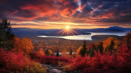 Beautiful sunrise in fall Wonderful morning vista - obrazy, fototapety, plakaty