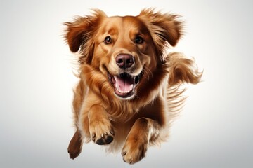 Fototapeta premium Energetic Golden Retriever Jumping in the Air Generative AI