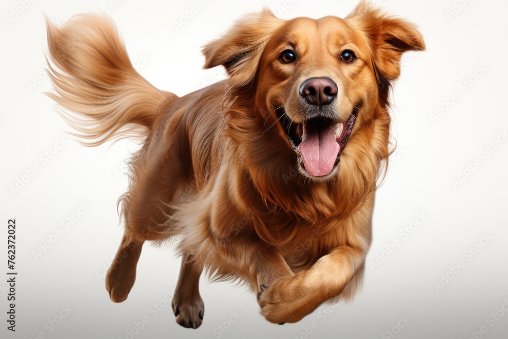 Poster golden retriever running with mouth open generative ai