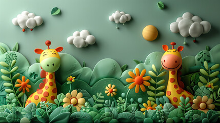 Obraz na płótnie Canvas 3D cartoon animal characters in the natural forest. Looks happy living together.
