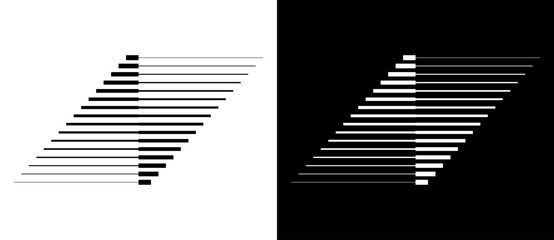 Transition parallel lines in triangles. Abstract art geometric background for logo, icon, tattoo. Black shape on a white background and the same white shape on the black side.