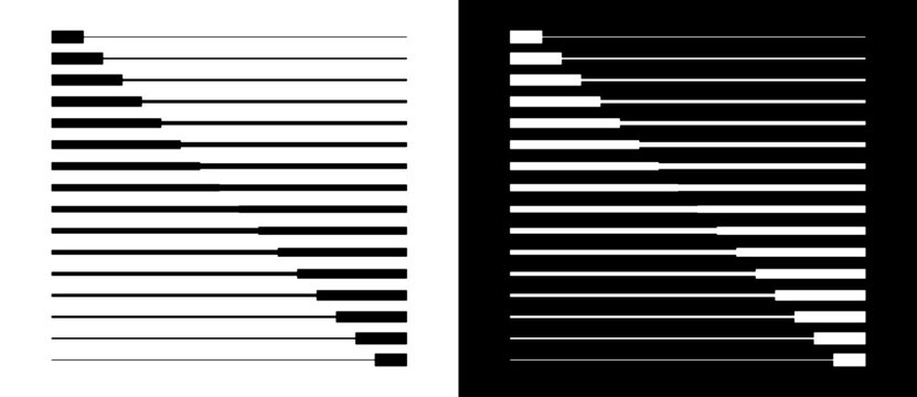 Transition parallel lines in triangles. Abstract art geometric background for logo, icon, tattoo. Black shape on a white background and the same white shape on the black side.