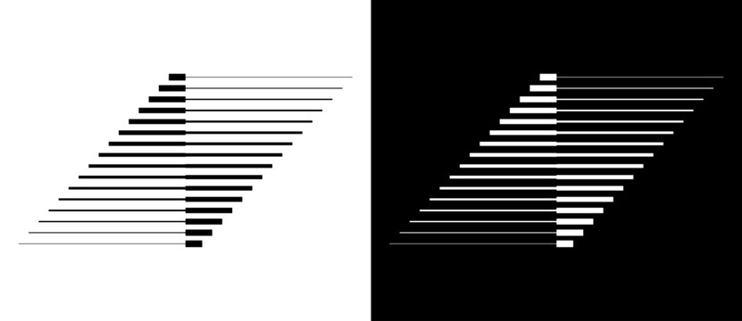 Transition parallel lines in triangles. Abstract art geometric background for logo, icon, tattoo. Black shape on a white background and the same white shape on the black side.