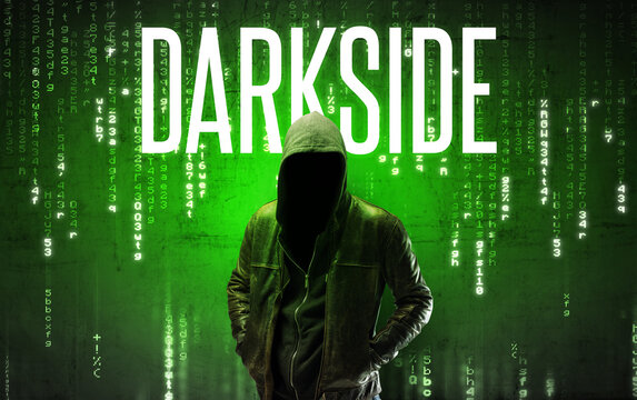 Faceless hacker with inscription