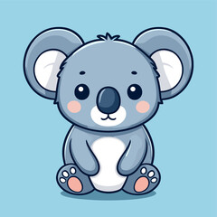 Cute Kawaii Koala Vector Clipart Icon Cartoon Character Icon on a Baby Blue Background