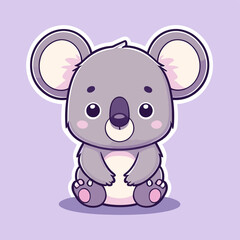 Cute Kawaii Koala Vector Clipart Icon Cartoon Character Icon on a Lavender Background