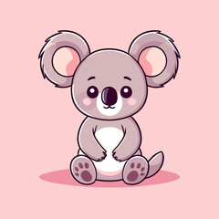 Cute Kawaii Koala Vector Clipart Icon Cartoon Character Icon on a Pale Pink Background