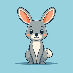 Cute Kawaii Kangaroo Vector Clipart Icon Cartoon Character Icon on a Sky Blue Background