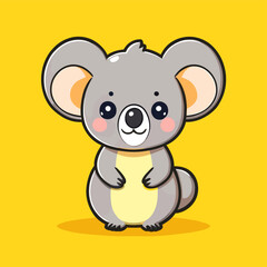 Cute Kawaii Koala Vector Clipart Icon Cartoon Character Icon on a Lemon Yellow Background