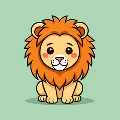 Obraz na płótnie Canvas Cute Kawaii Lion Vector Clipart Icon Cartoon Character Icon on a Mint Green Background