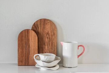 Kitchen interior is a still life in a minimalist style. Eco lifestyle concept