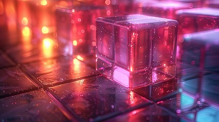 3d background wallpaper with glass squares with colorful light emitter iridescent neon holographic gradient