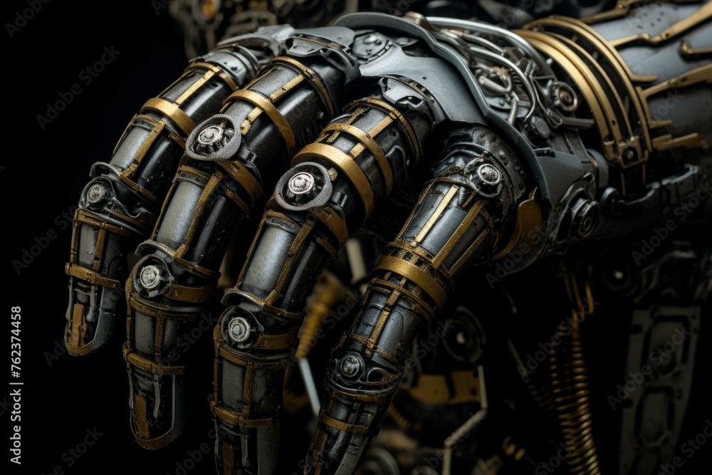 Poster advanced robot cyber hand. factory ai. generate ai