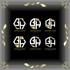 QH letter luxury logo set design.QH monogram polygonal and circle shape vector. QH luxury design.