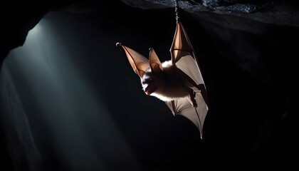 A Bat Hanging From The Ceiling Of A Dark Cave Upscaled 2