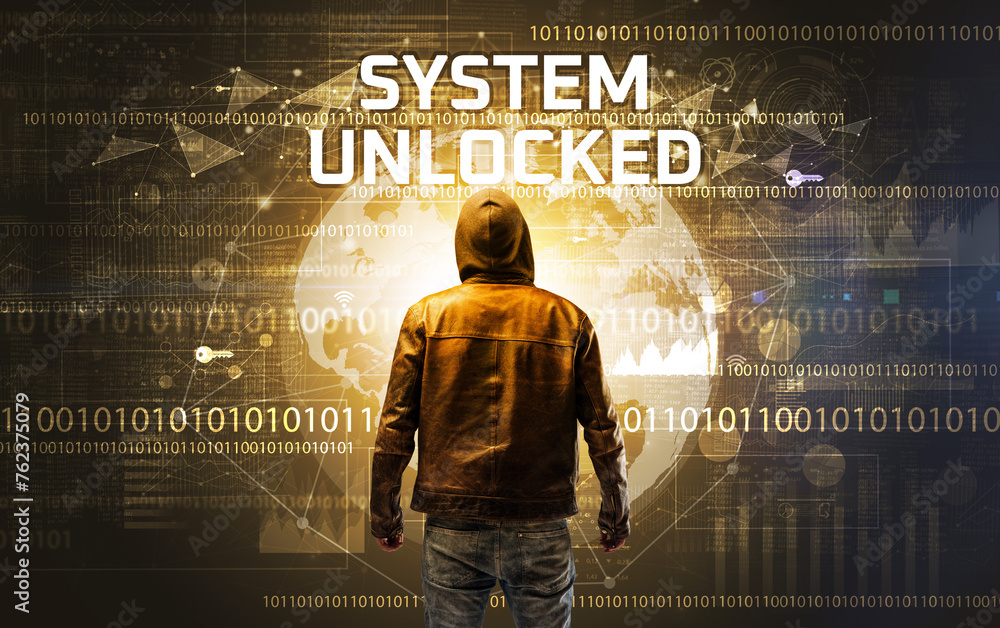 Aufkleber faceless hacker at work, security concept