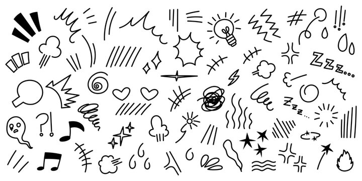 Anime line effects. Manga comic big collection of movement doodles