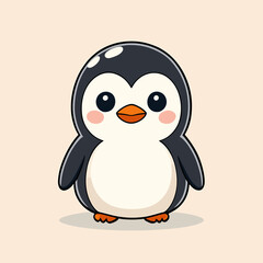 Cute Kawaii Penguin Vector Clipart Icon Cartoon Character Icon on a Cream Background