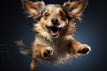Energetic Dog Jumping Mid Air With Front Paws Extended Generative AI