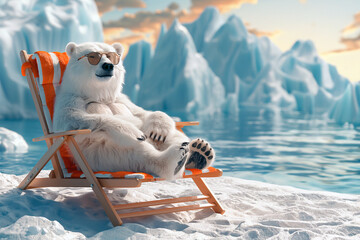 polar bear resting sunbathing in beach lounge chair in the north Pole © carolina