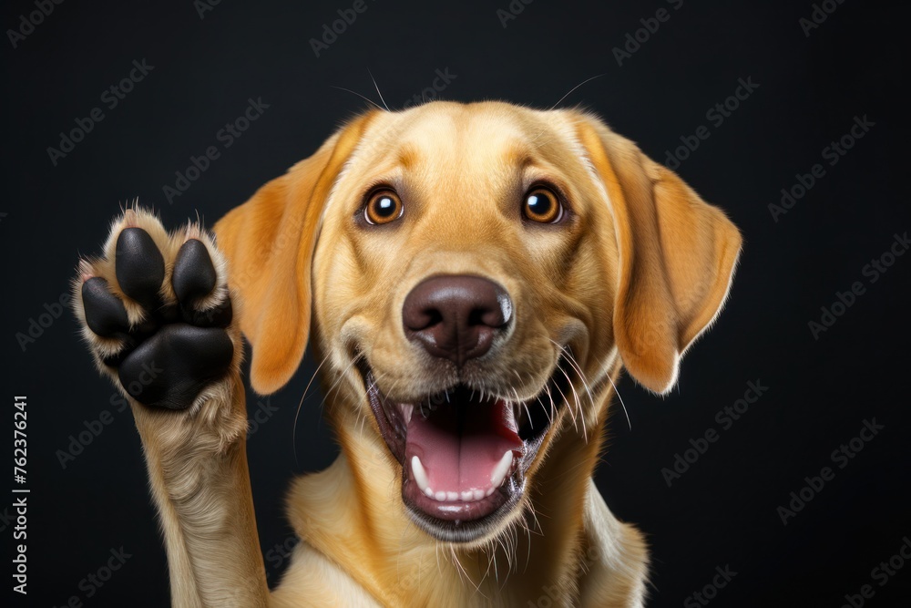 Poster close up of labradors paw with mouth open generative ai
